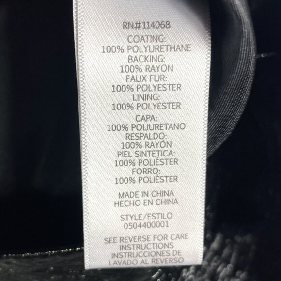 Love Whit Whitney Port Sherpa Collar Coat Black Faux Leather Blue Fur Trim Sz M - Picture 11 of 12